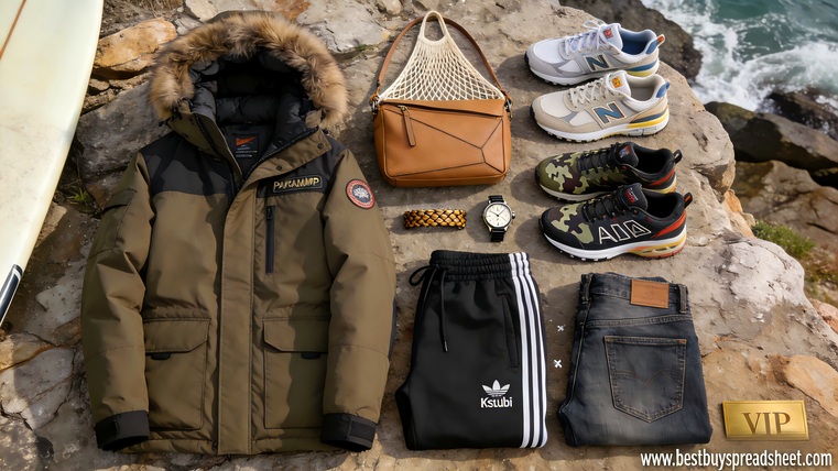 Rep haul outdoor — Canada Goose jacket, Loewe bag, New Balance, Adidas sweatpants, Ksubi jeans — community lifestyle photo